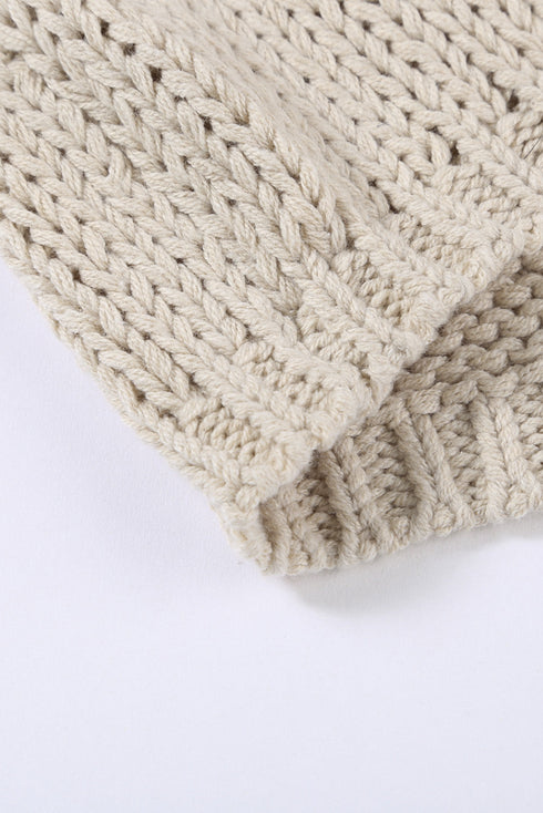 V-Neck Knitted Lantern Sleeve Pullover Sweater
